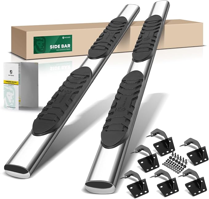 YHTAUTO 5 Inch Running Boards Side Steps Fit Ram 1500 2019-2026(Excl. Ram 1500 Classic) (Crew Cab) Oval Straight Stainless Steel Polished Chrome, Truck Cab Side Step Rails Off-Road Accessories