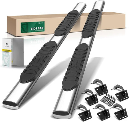 YHTAUTO 5 Inch Running Boards Side Steps Fit Ram 1500 2019-2026(Excl. Ram 1500 Classic) (Crew Cab) Oval Straight Stainless Steel Polished Chrome, Truck Cab Side Step Rails Off-Road Accessories