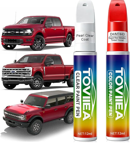 Rapid Red Metallic Tinted Tricoat(D4/M7443) Touch Up Paint Compatible with Ford,2-In-1 Car Scratch Remover Pen,Car Paint Scratch Repair Kit for Scratches,Chips & Nicks,2-PCS SET