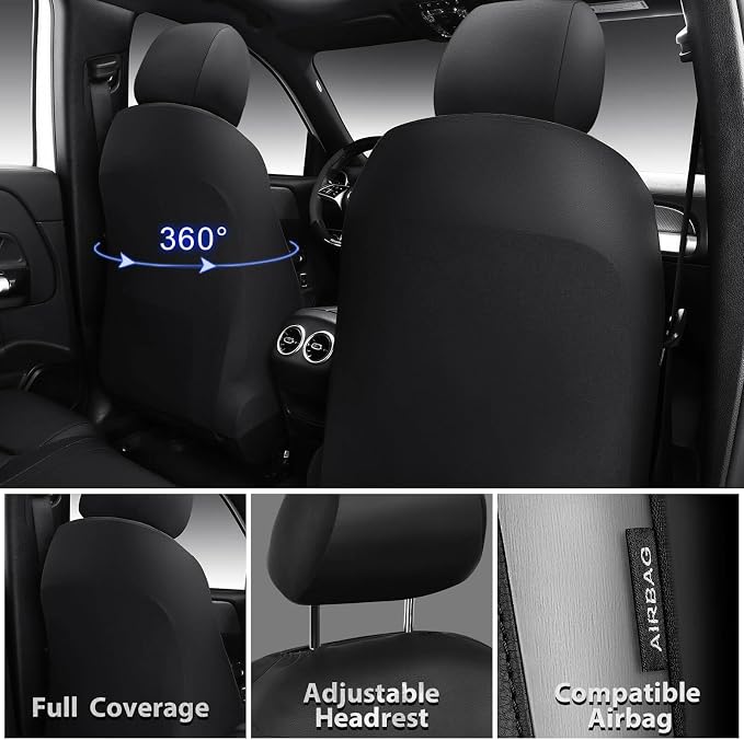 CAR PASS Memory Foam Car Seat Covers,Air Cool Mesh Thick Seat Covers Front Seats,Gray Metal Film Leather Seat Cover for Car,Universal Automotive Comfort for Most Car,Truck,Airbag Compatible,Black/Grey