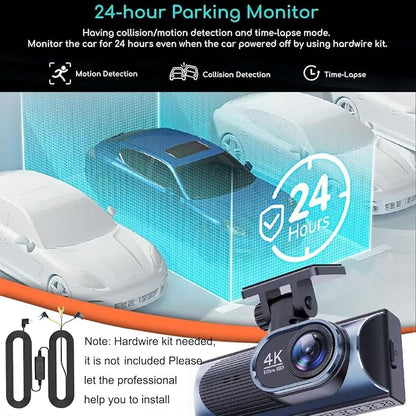 4K Dash Cam Front, WiFi Dash Camera for Cars, Mini Dashcam with Super Night Vision,1.97 Inch Screen, Loop Recording, G-Sensor, WDR, Parking Monitor, 64GB Card Included (4K Mini Dash Cam)