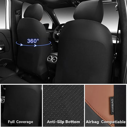 CAR PASS Memory Foam Leather Front Seat Covers, Waterproof Nappa Leather Seat Covers Front Seats Universal Fit for Cars,SUV,Truck Seat Covers Thick 3D Foam Comfortable, Airbag Compatible Black Brown
