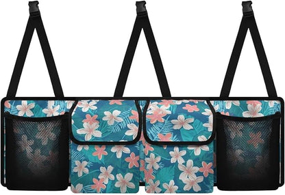 Tropical Flower Car Backseat Organizer Foldable Vehicle Interior Cargo Organizer Accessories Car Trunk Organizers with 4 Large Pockets Universal Fit for Cars SUV Sedans
