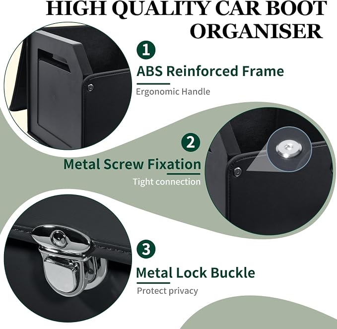 Car Trunk Organizer, Leather Car Trunk Storage Organizer with Lid and Sturdy Handle Car Organizer Storage Box Suv Trunk Organizer (Black, 40.5 x 11.4 x 12.2in)