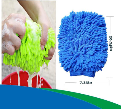 2 Pack Car Wash Mitt Microfiber Chenille Car Wash Mitt Scratch Free for Cars Cleaning,Home Cleaning Mitts(Green/Blue).