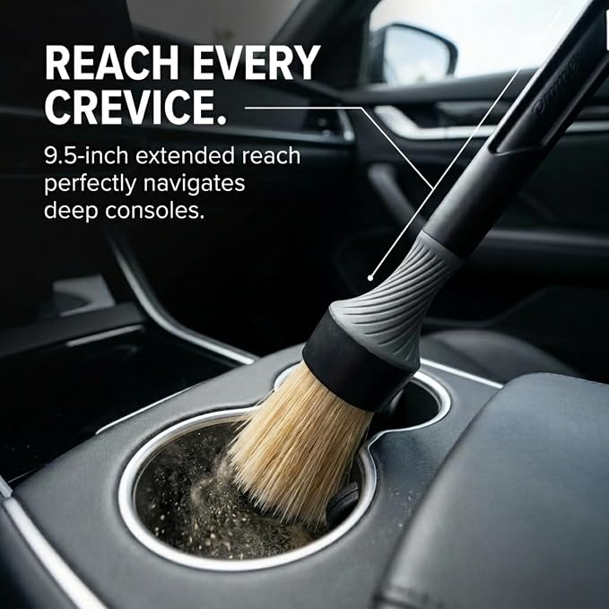 Boars Hair Detailing Brush, 3 in 1 Patent Pending in House Design from Proper. Detail Automotive Interior or Exterior, get Professional Results with Proper Detail Brushes Car Detailing