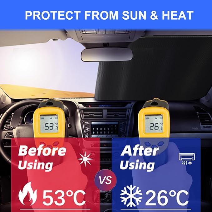 Windshield Sun Shade for Jeep Wrangler JK JKU JL JLU1997-2024,Window Sun Visor for UV Rays & Heat Protection,Duck Windshield Sunshade