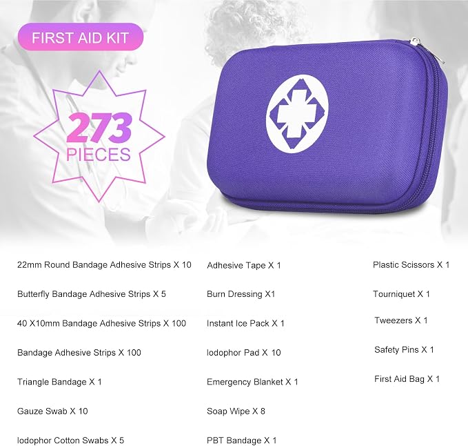 Small-Waterproof Car First-Aid Kit Emergency-Kit - Purple 273Piece Camping Equipment for Camping Hiking Home Travel YIDERBO | Camping Equipment for Camping Hiking Home Travel