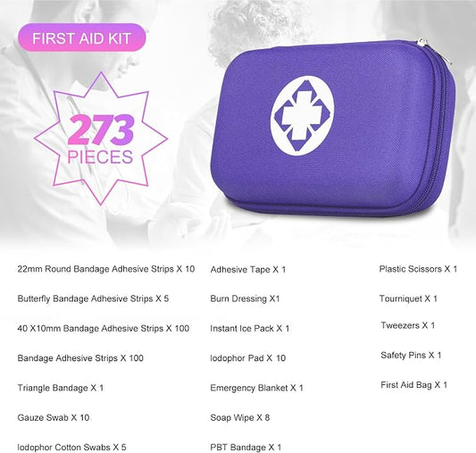 Small-Waterproof Car First-Aid Kit Emergency-Kit - Purple 273Piece Camping Equipment for Camping Hiking Home Travel YIDERBO | Camping Equipment for Camping Hiking Home Travel