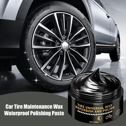 Tire Wax - Wheel Shine Paste, Rim Polishing Cream | Car Detailing Dressing Solution Bike Rubber Restoration Cleaner surfece treatmant Outdoor Gloss Finisher Auto Maintenance Product Use
