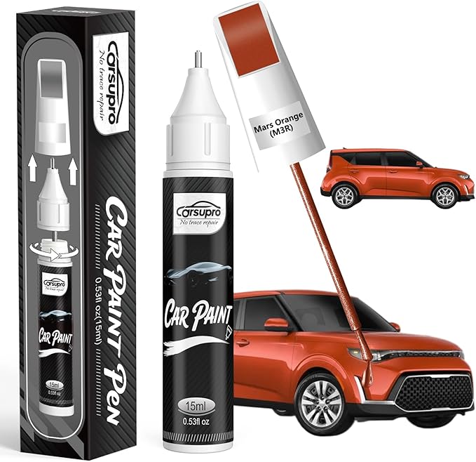 Mars Orange(M3R) for Kia Touch Up Paint Pen, 2 in 1 Car Scratch Remover with Pen Tip and Brush, Precise Color Match for Car Paint Scratch Repair, Quickly and Easily Fix Chips and Nicks