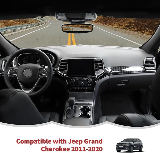 RT-TCZ Carbon Fiber Center Console Dashboard Panel Trim Inner Door Handle Cover Interior Trim Kit Decor Accessories for Jeep Grand Cherokee 2011-2020