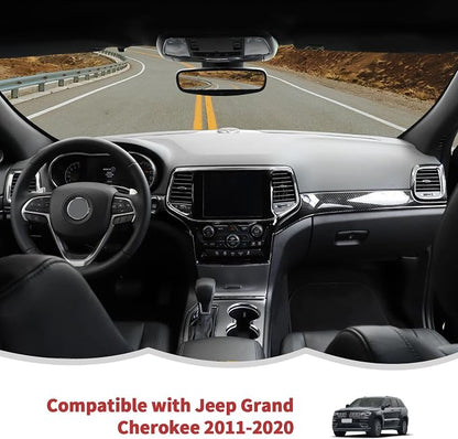 RT-TCZ Carbon Fiber Center Console Dashboard Panel Trim Inner Door Handle Cover Interior Trim Kit Decor Accessories for Jeep Grand Cherokee 2011-2020