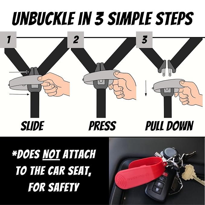UnbuckleMe Car Seat Buckle Release Tool - Easy Opener Aid for Arthritis, Long Nails, Older Kids - Button Pusher for Infant, Toddler, Convertible 5 pt Harness car Seats - As Seen on Shark Tank (Gray)