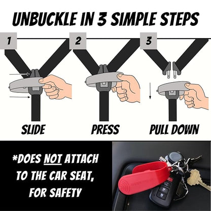 UnbuckleMe Car Seat Buckle Release Tool - Easy Opener Aid for Arthritis, Long Nails, Older Kids - Button Pusher for Infant, Toddler, Convertible 5 pt Harness car Seats - As Seen on Shark Tank (Gray)