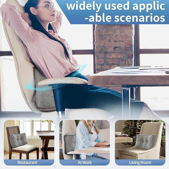 Lumbar Support Pillow for Office Chairs, Bite-Size Natural Latex Foam Back Support Pillow for Lower Back Pain Relief, Soft & Support Corduroy Desk Chair Cushion, M, Gray