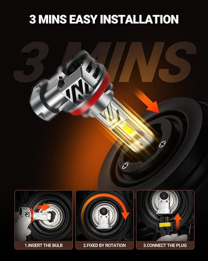 SEALIGHT 9005 H11 Light Bulbs Combo, 88000LM 6500K Output Canbus Ready, 9005/HB3 H11/H8/H9 LED Bulbs For Powersports IP68 80000Hrs Lifespan, 1:1 Size 3Mins Installation, 4 Pack