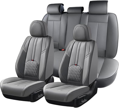 Coverado Car Seat Covers Full Set, Automotive Seat Cover with Lumbar Support, Nappa Leather Seat Cover for Cars, Waterproof Car Seat Protector, Car Seat Cushion Universal Fit for Most Vehicles (Gray)