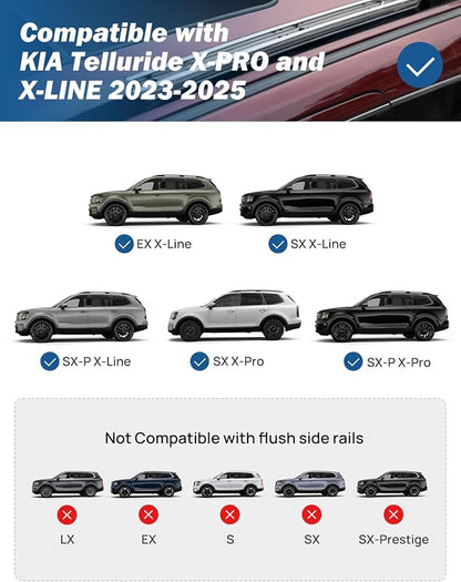JOYTUTUS Lockable Roof Rack Cross Bars Compatible with Kia Telluride X-PRO X-LINE 2023-2025 (with Raised Side Rails), Aluminum Car Luggage Rack for Kayak Roof (Except LX EX S SX SX-P)
