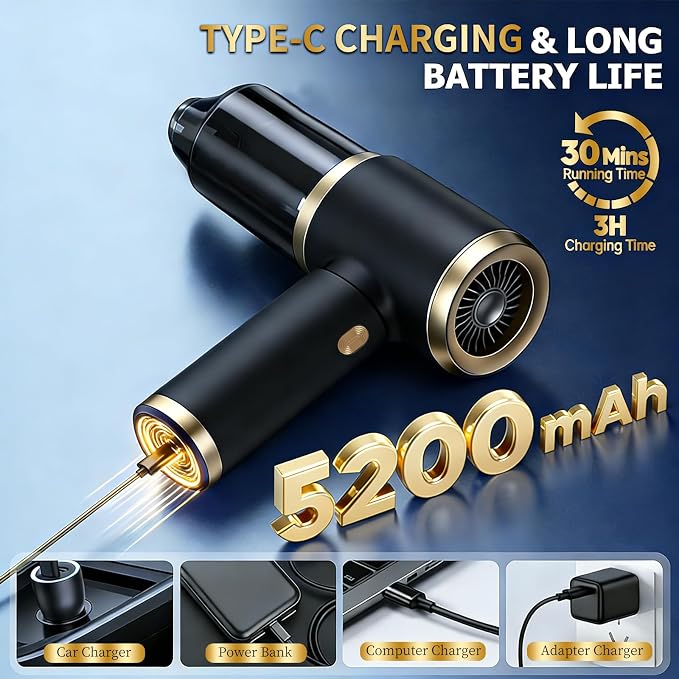 Handheld Car Vacuum Portable Cordless, 4 in 1 Handheld Vacuum Cleaner 15000PA High Power Air Blower & Pump & Air Duster, Mini Hand Held Vacuum Rechargeable for Home, Car, Office