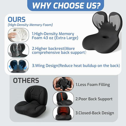 Seat Cushion,Office Chair Cushion with Lumbar Support,Memory Foam Car Orthopedic Cushion,Ergonomic Designed for Long Sitting,Tailbone & Back Pain Relief,Sciatica Pillow for Office,Car,Home Chair