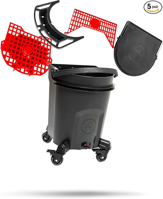 Adam's Complete Premium Detailing Bucket - Car Wash Bucket with Grit Guard, Seat Pad, Organization Rack, Drain Plug, 2 Locking Wheels | Innovative Detail 5 Gallon Bucket Kit System