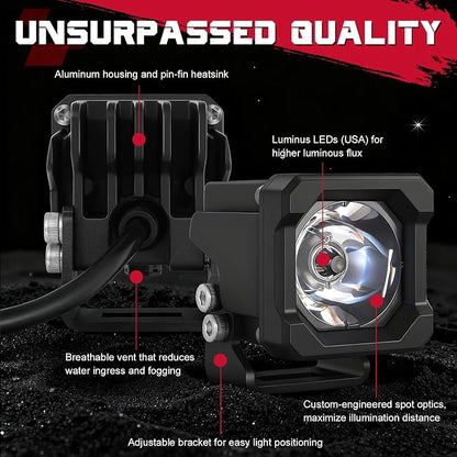 LED Pods, OFFROADTOWN 2inch 50W LED Cubes Spot Driving Lights Pods Ditch Light Off Road Reverse Light for Truck Pickup UTV ATV SUV 4x4 Car Motorcycle - Spot