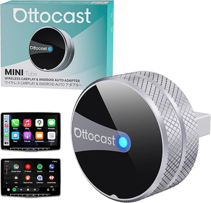 OTTOCAST Mini Tube Wireless CarPlay Android Auto Adapter 2026, Cut the Cord, Zero Lag 5GHz WiFi, Plug & Play for Factory Wired Apple CarPlay