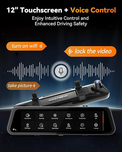 WOLFBOX G900 Tripro Bumper-N 3 Channel 4K Mirror Dash Cam, 4K+2.5K+1080P Front Rear & Bumper Camera,8MP STARVIS 2 IMX 678 Night Vision,12" Smart Screen for Off-Road & Blind Spot(SD Card Not Included)