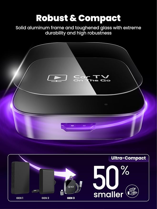 2-in-1 Wireless CarPlay Adapter & Car TV Mate Pro 2026 [Metal & Glass Case] Convert Wired to Wireless Car Play with HDMI Input for TV Stick, Screen Mirroring & Streaming, Fit for 2016+ Cars -Black