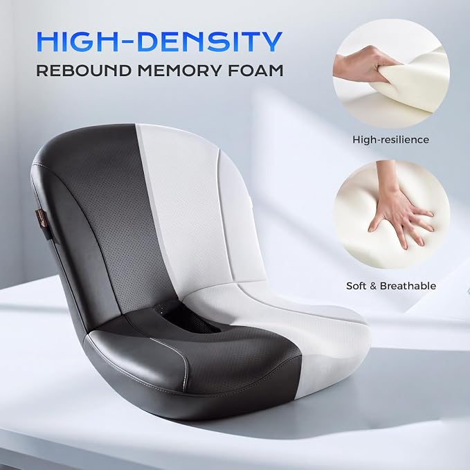 Coverado Car Seat Cushion and Lumbar Support Pillow One Piece, Napa Leather Memory Foam Ergonomic Back Support Driving Seat Cushion for Back Pain, Non-Slip Washable Cushion for Car, Driver, Office
