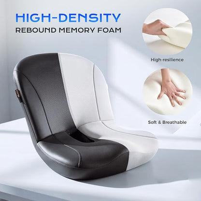 Coverado Car Seat Cushion and Lumbar Support Pillow One Piece, Napa Leather Memory Foam Ergonomic Back Support Driving Seat Cushion for Back Pain, Non-Slip Washable Cushion for Car, Driver, Office