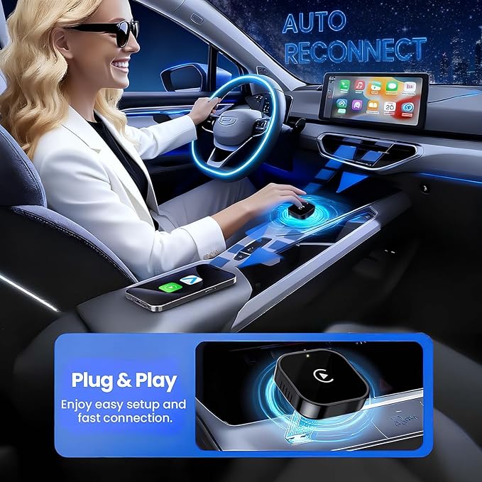 2026 Upgraded Wireless CarPlay Adapter - Fast Auto-Connect, Stable Connection, Mini Size Plug & Play Adapter for iPhone & Android Auto Compatible Cars