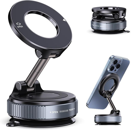 Jikasho Vacuum Magnetic Car Phone Holder for Magsafe, Hands-Free 360° Adjustable Suction Cup Phone Mount for Car/Gym/Mirror/Smooth Surface, Compatible with iPhone & Android (Stellar Gray)