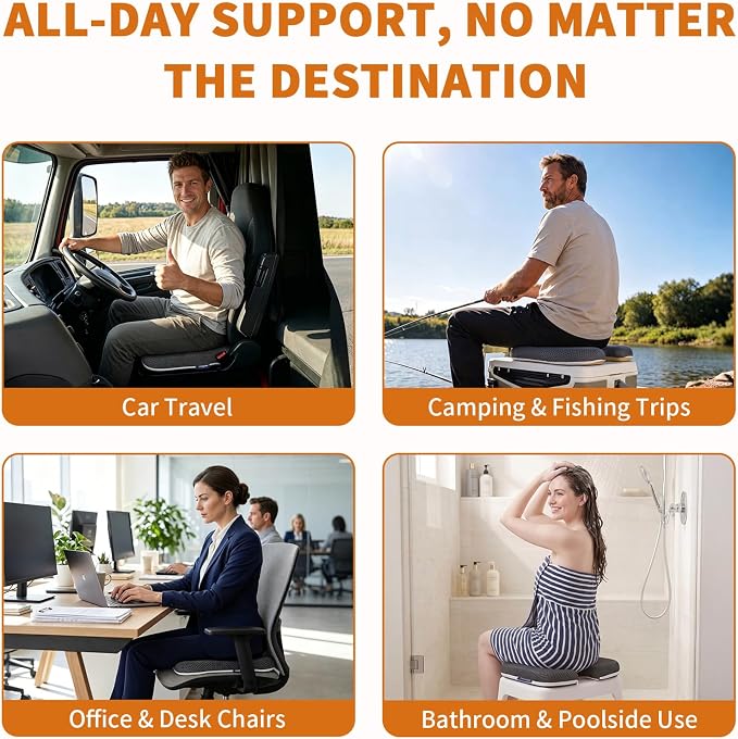 Gooo&Ma Car Seat Cushion & Office Chair Pad - Air Fiber Breathable U-Shape Cooling Cushion for Tailbone Comfort, Driving, Desk & Gaming, Ergonomic Washable Seat Pad with Non-Slip Base(Grey)