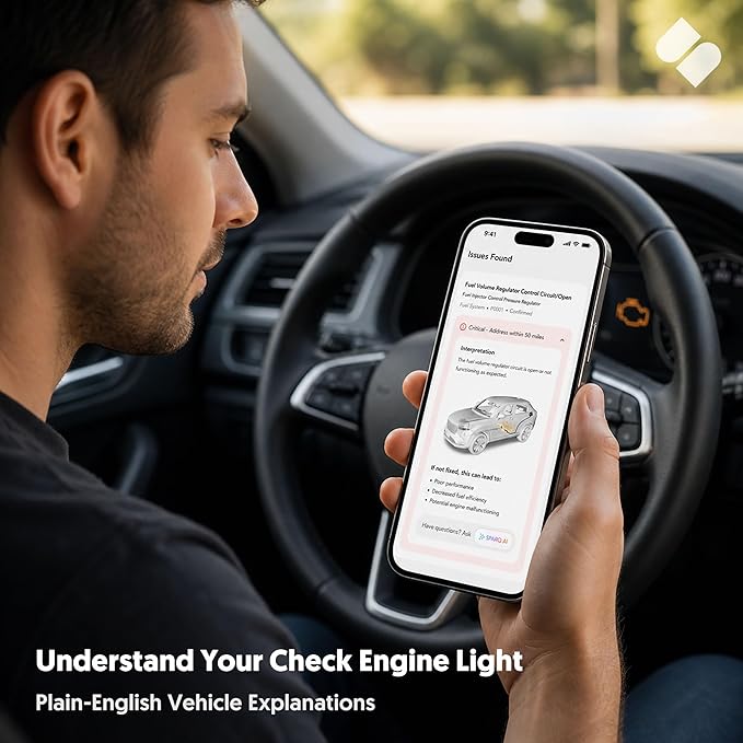 SPARQ OBD2 Scanner Bluetooth for iPhone/iOS, Vehicle Insights, Accident & Title History, Recall Alerts, Repair Estimates, Check Engine Light Explanations, No Subscription, Gas/Hybrid Vehicles 2008+