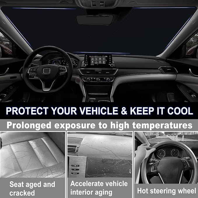 Windshield Sun Shade for 2018-2022 Honda Accord, 310T Thick Polyester Full Coverage Sun Visor, Foldable Heat Block UV Protection