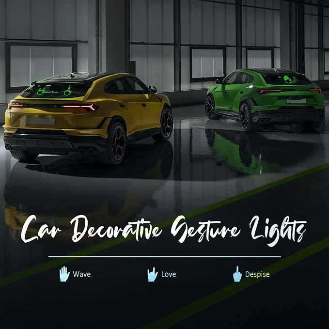 DIBMS Car Gesture Decorative Lights, Ambient Lighting, Rechargeable LED Gesture Lights for Car Road Rage LED Signs Calm Road Rage, Remote Control Triple Mode Fun Finger Lights (Green)