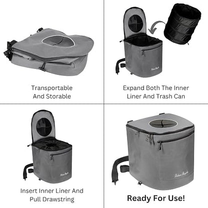 Portable Trash Can for Boating and Camping - Durable and Collapsible with Inner Bin - Kayak, Fishing, Beach, Hiking and Camping Essentials, Boat Accessories 8 Gallon Trash Can (Grey)