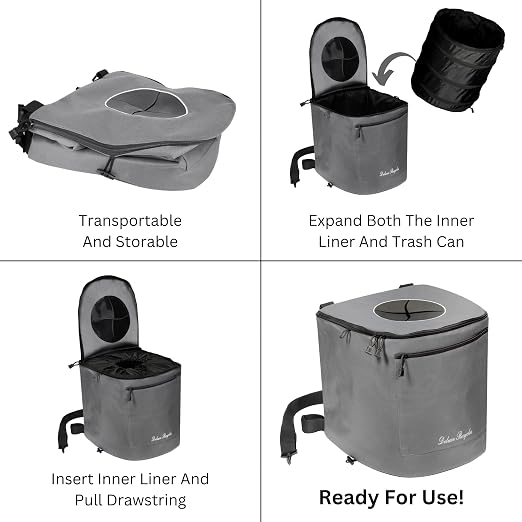 Portable Trash Can for Boating and Camping - Durable and Collapsible with Inner Bin - Kayak, Fishing, Beach, Hiking and Camping Essentials, Boat Accessories 8 Gallon Trash Can (Grey)