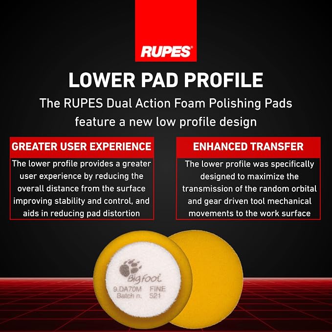 RUPES 9.DA70M/4 Pack of 4 Yellow D-A Fine Finishing Foam Pads 70mm | Ideal for Paint Correction & Gloss Enhancement | Moderate to Fine Defect Removal | Compatible with 2" Backing Plate