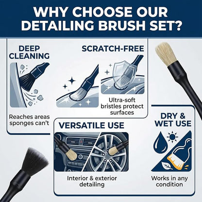 5 PCS Car Detailing Brush Set, Ultra-Soft Boar Hair Brushes for Interior & Exterior Cleaning, Multi-Use Duster for Air Vents, Wheels & Leather, Professional Car Wash Supplies