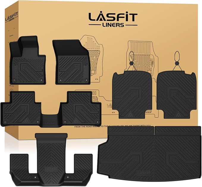 LASFIT Floor Mats & Cargo Liner for 2016-2026 Volvo XC90 T8 PHEV 6 Seats Only, Custom Fit All Weather TPE Floor Liners, Refined Interior Protection, 1st 2nd 3rd Row Mats, Trunk Mat & Backrest Mats