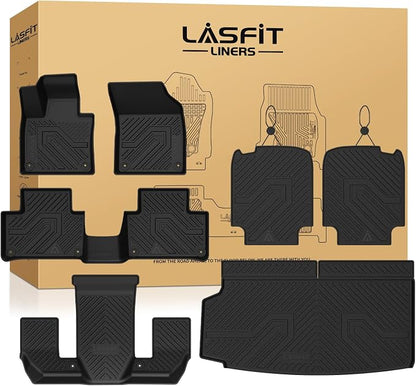 LASFIT Floor Mats & Cargo Liner for 2016-2026 Volvo XC90 T8 PHEV 6 Seats Only, Custom Fit All Weather TPE Floor Liners, Refined Interior Protection, 1st 2nd 3rd Row Mats, Trunk Mat & Backrest Mats