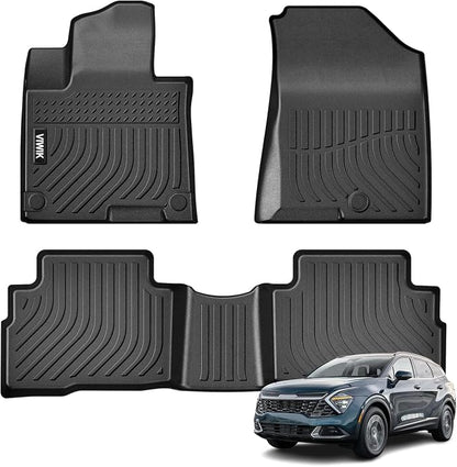 VIWIK Floor Mats for Kia Sportage 2024 2023 Hybrid, All-Weather Automotive Car Mats, TPE Rubber Liners Set Sportage Accessories, Odorless Anti-Slip, Front & 2nd Row, 3-pc Black