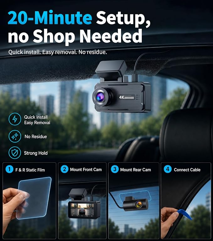 JOMISE 4K Dash Cam Front and Rear, 360° Interior Rear Camera for Cabin, Side & Rear - Dash Camera for Cars with 64GB Card, Low-Light Sensor, Wi-Fi 6 GPS, Touch Screen, HDR WDR, Support 1TB, A80T