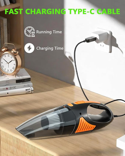 Handheld Vacuum Cordless, Rechargeable Car Vacuum Cleaner with Multiple Attachments, Portable Hand Held Vacuum Suction Power, Mini Vacuum for Car, Home, Pet Hair, Office, Desk, Keyboards Black Orange