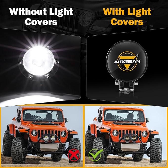 Auxbeam C4 Series 4 Inch Light Covers, 2PCS LED Round Black Plastic Protective Light Covers, Snap-On Design Waterproof and Scratch-Resistant Covers, Pack of 2