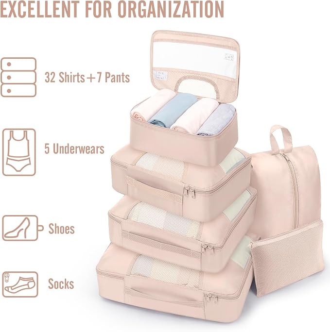 Veken 8 Set Packing Cubes for Cruise Ship Essentials,Beach Vacation Travel Accessories with Hanging Toiletry Bag,Suitcase Organizer for Luggage,Personalized Birthday & Retirement Gifts for Women Mom