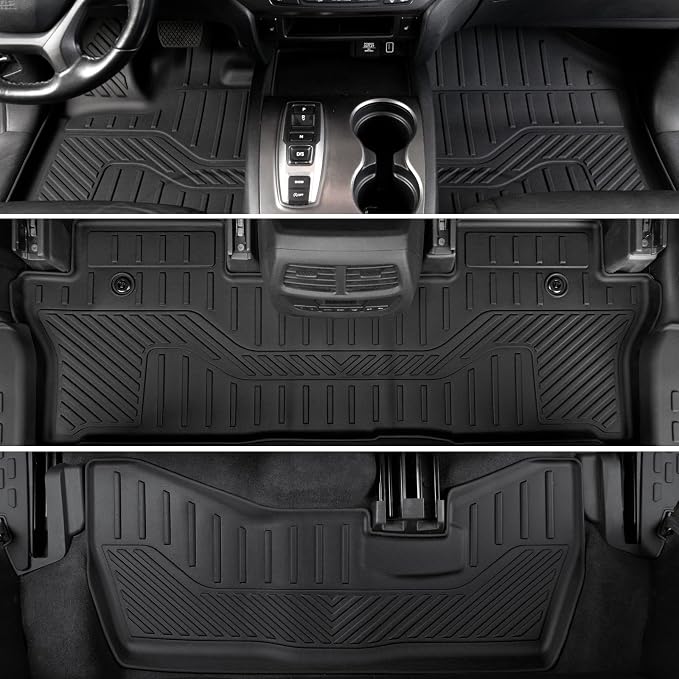 Floor Mats for Honda Pilot 2022-2016, All Weather Floor Mats Trunk Cargo Liner with Backrest Protectors and Door Sill Guards Accessories, Full Coverage Set for 8 Seats (Not Fit Elite Model)